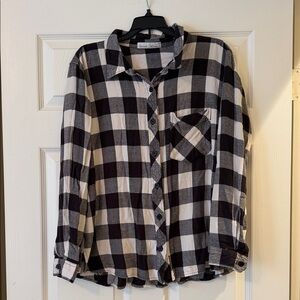 Stylish Black and White Plaid Button Down Shirt